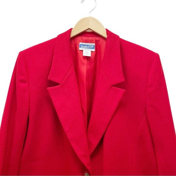 Vintage Pendleton Cherry Red Wool Blazer Womens Size 14 Oversized Preppy Classic - Picture 7 of 16